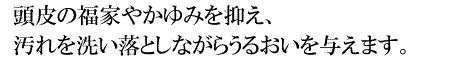 頭皮の福家やかゆみを抑え、汚れを洗い落としながらうるおいを与えます。